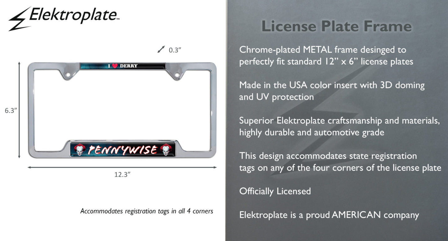 Pennywise "I Love Derry" Chrome Open License Plate Frame