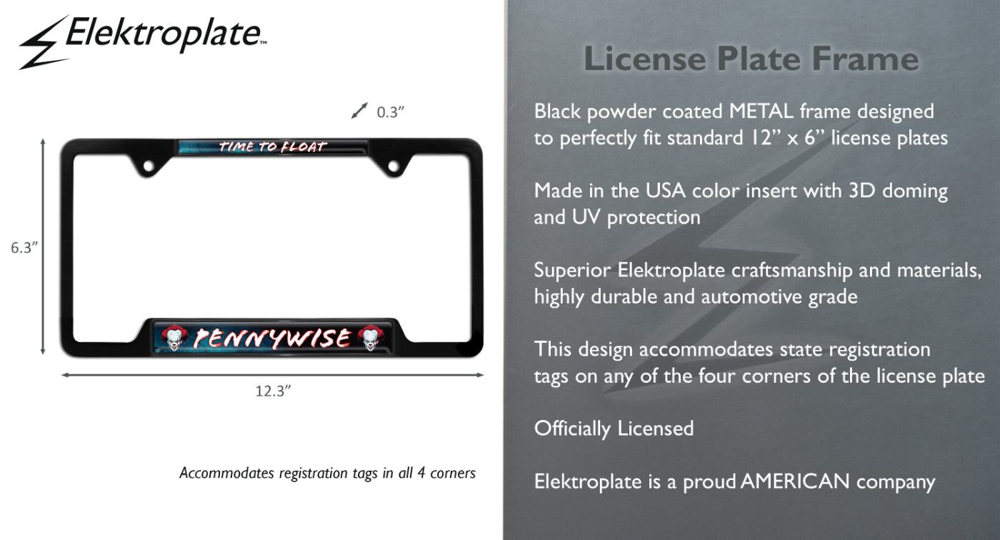 It - Pennywise Time to Float Black Metal Open License Plate Frame