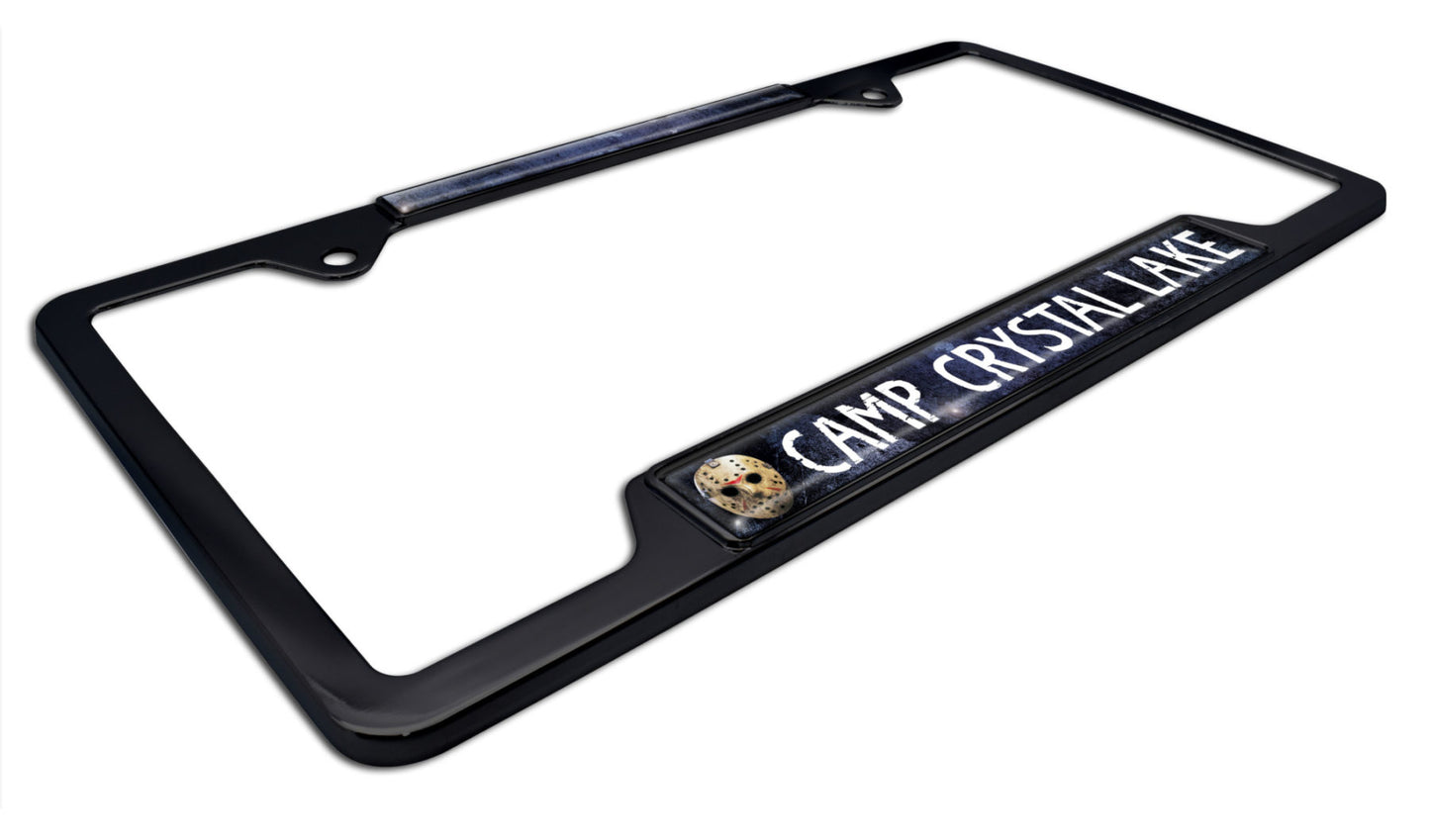 Jason Friday the 13th Camp Crystal Lake Black Metal Open License Plate Frame