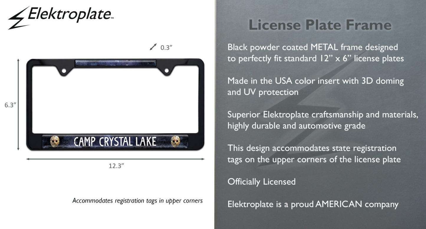 Friday the 13th Camp Crystal Lake Shiny Black Metal License Plate Frame