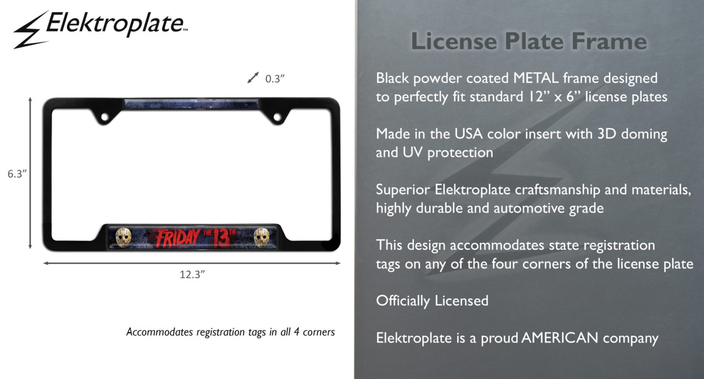 Friday the 13th Black Metal Open License Plate Frame