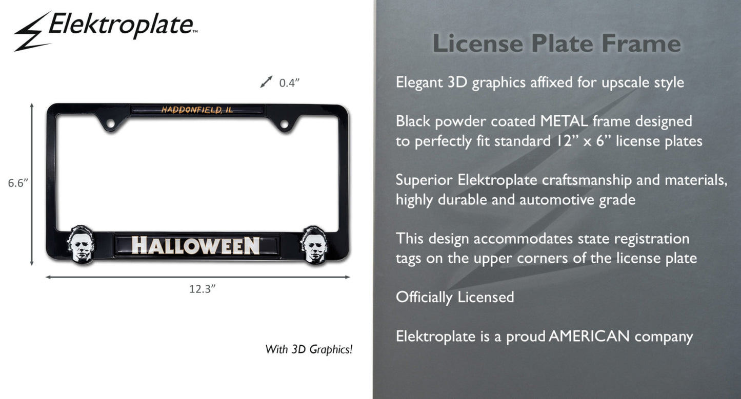 Halloween Haddonfield Michael Myers 3D Black Metal License Plate Frame