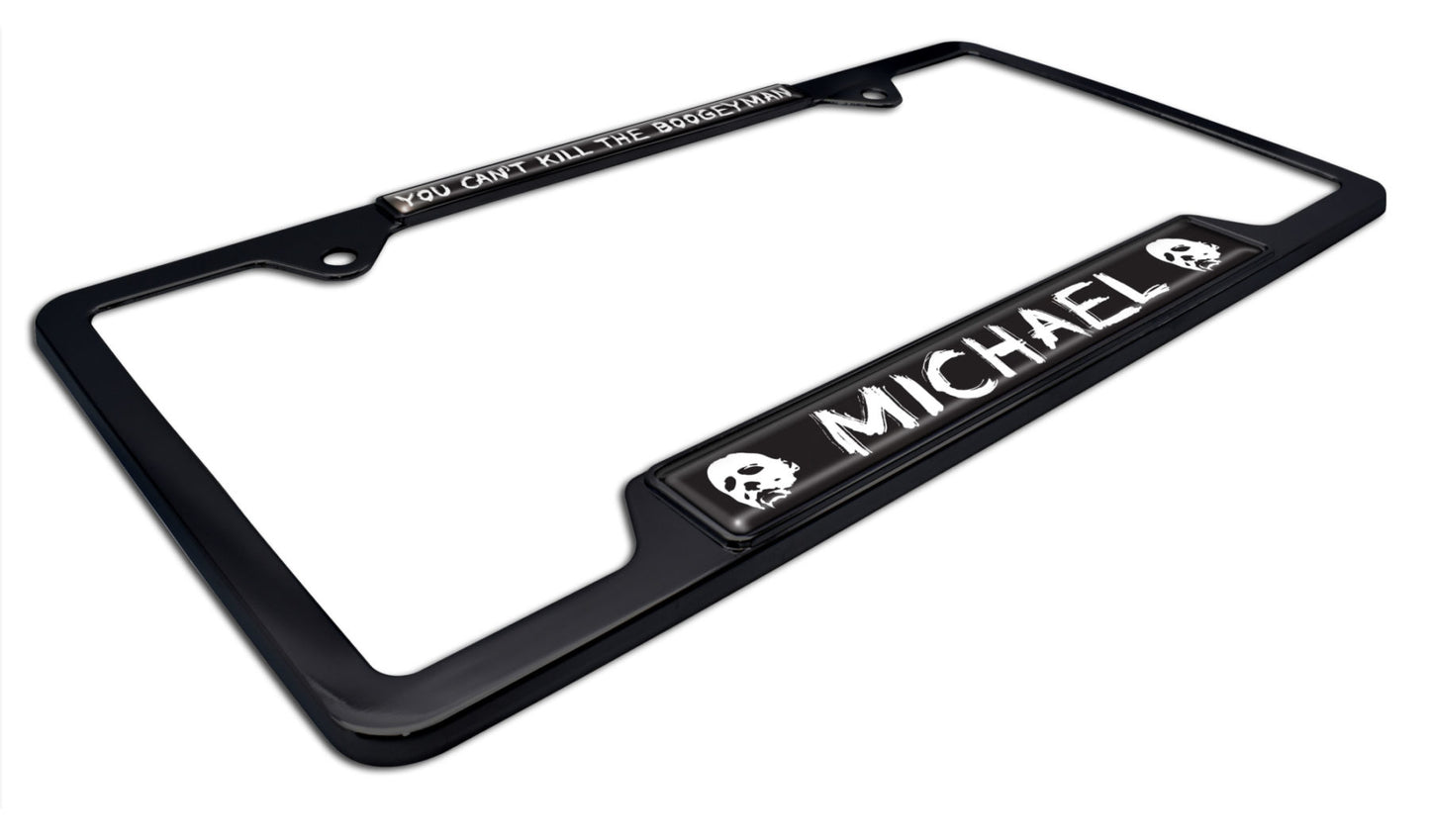 Michael Myers Halloween Movie Shiny Black Metal Open License Plate Frame