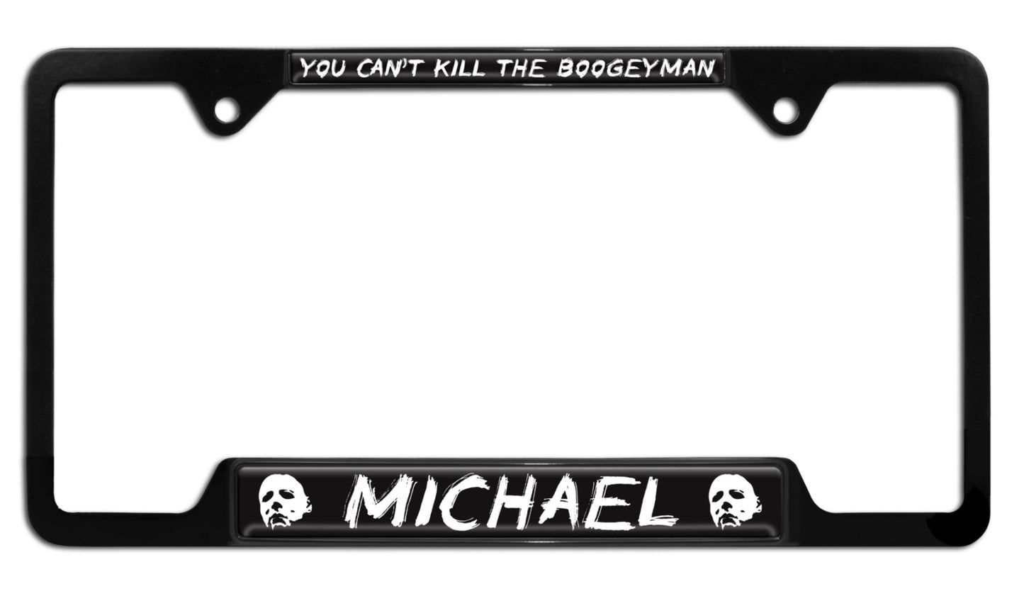 Michael Myers Halloween Movie Shiny Black Metal Open License Plate Frame