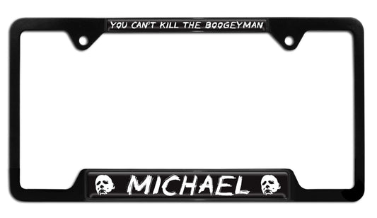 Michael Myers Halloween Movie Shiny Black Metal Open License Plate Frame