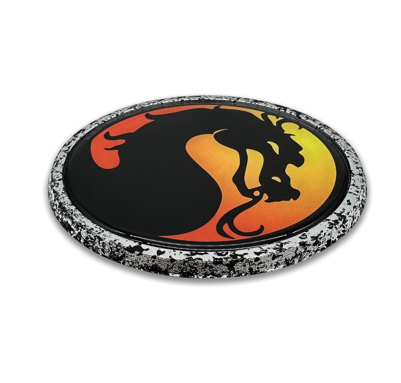 Mortal Kombat Dragon Black Distressed Metal Chrome Emblem
