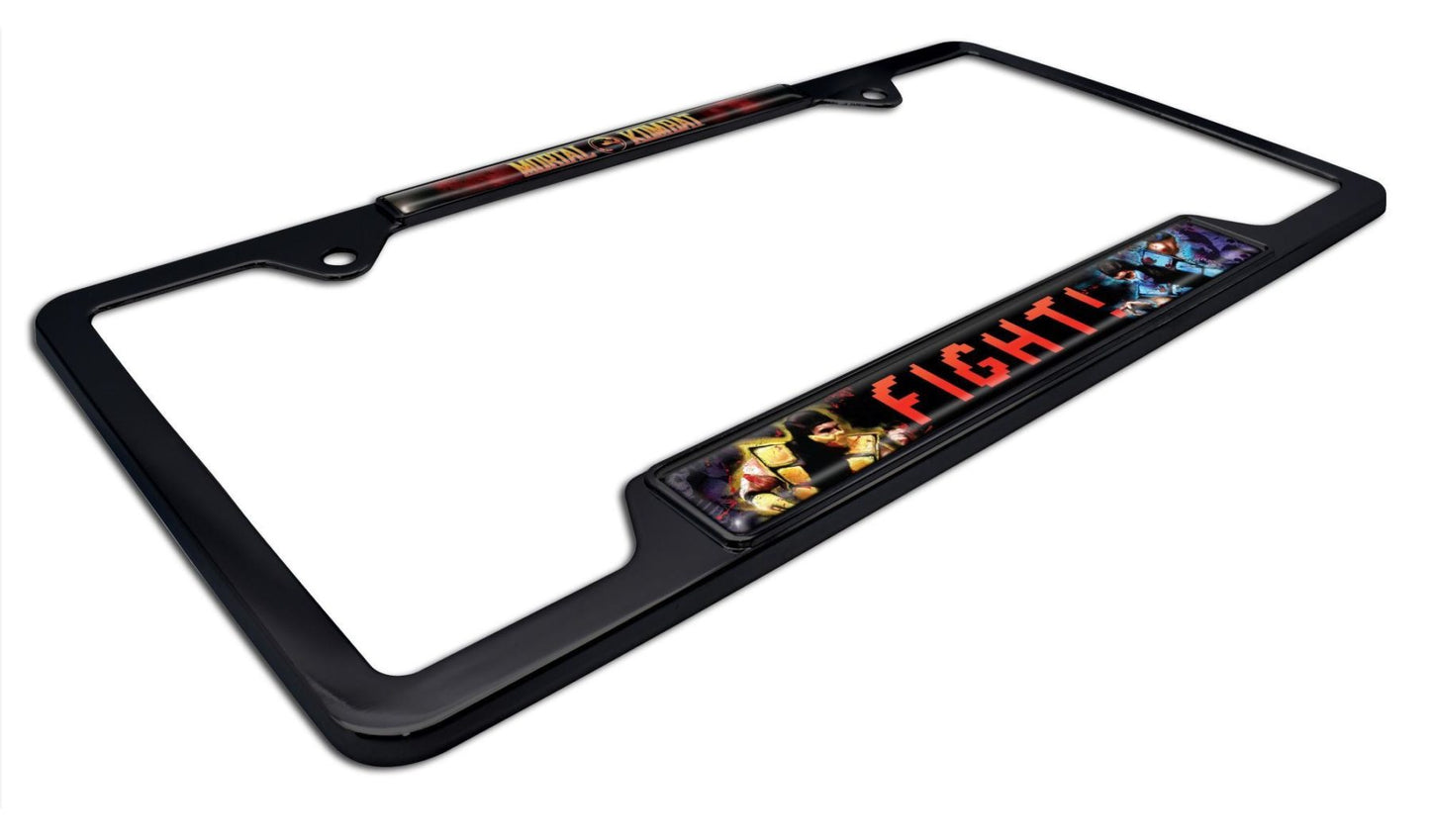 Mortal Kombat Fight Black Open Metal License Plate Frame