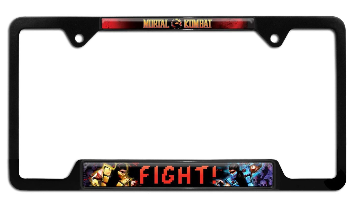 Mortal Kombat Fight Black Open Metal License Plate Frame