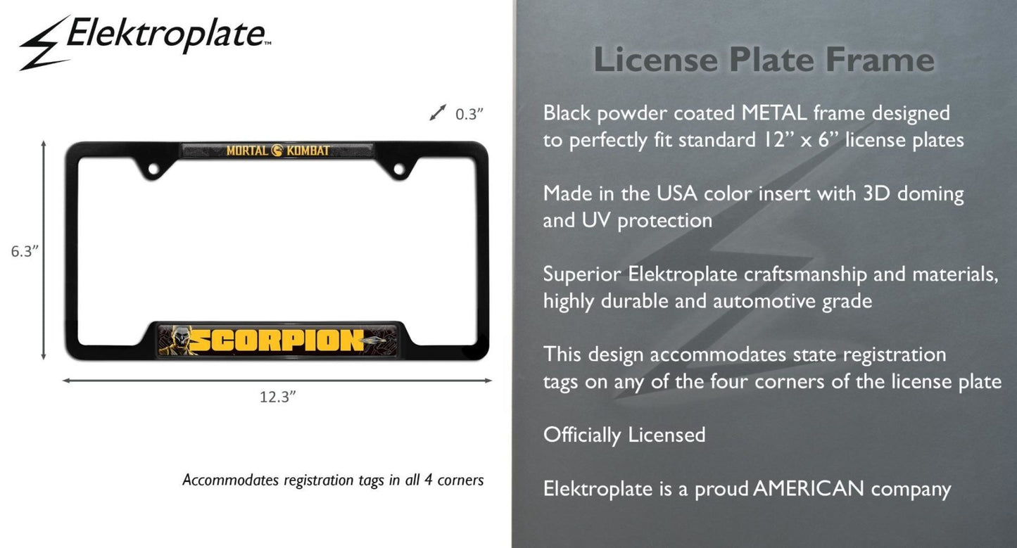 Mortal Kombat Scorpion Black Open Metal License Plate Frame
