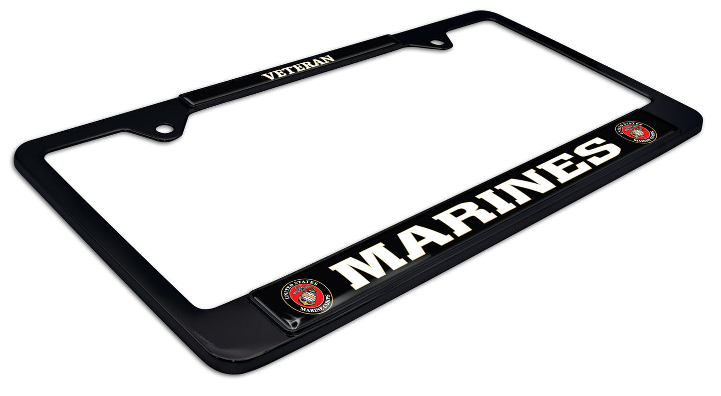 Officially Licensed USMC Veteran U.S. Marines Black Metal License Plate Frame