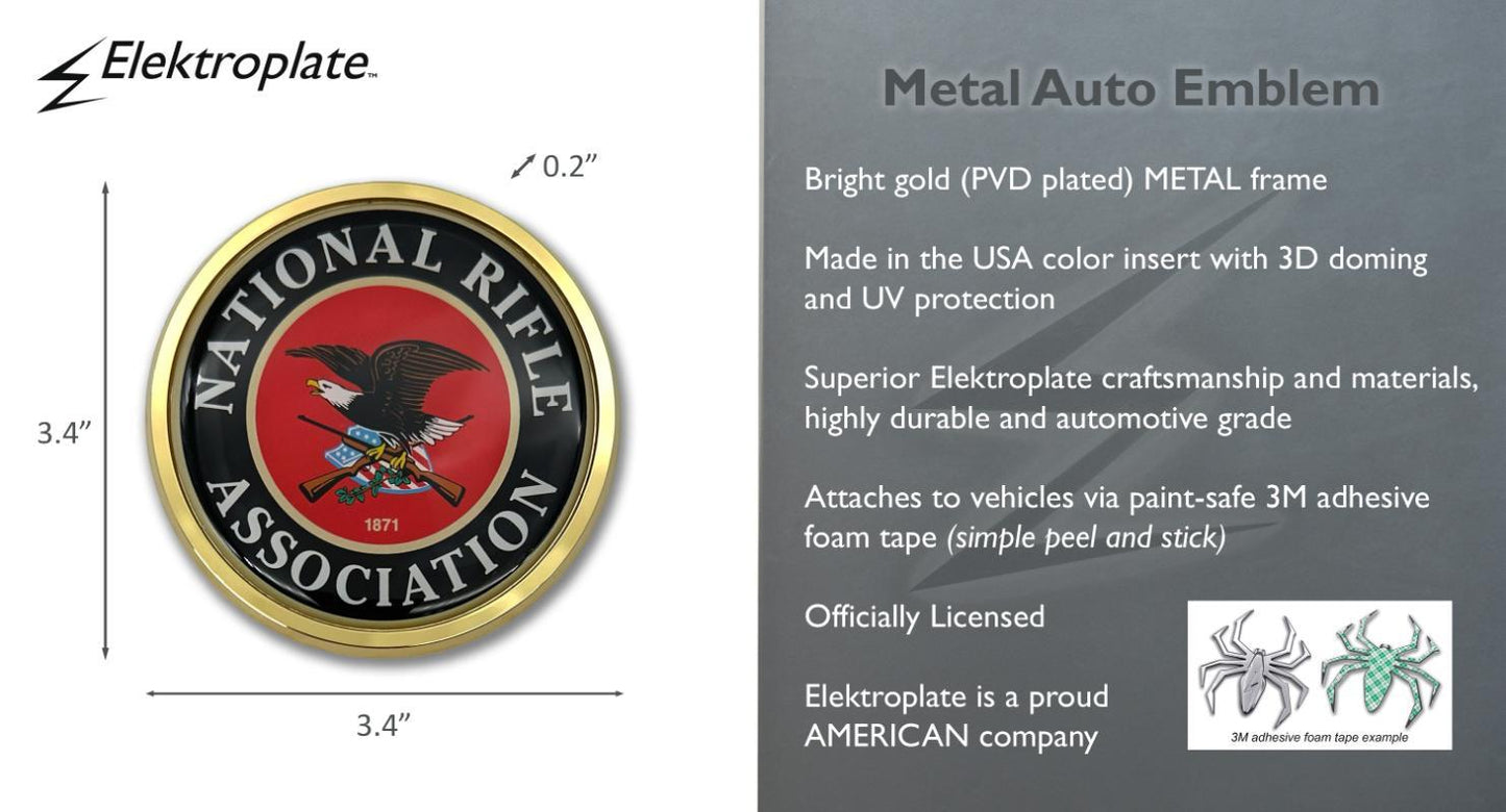 National Rifle Association NRA 3.4" x 3.25" Gold Auto Emblem