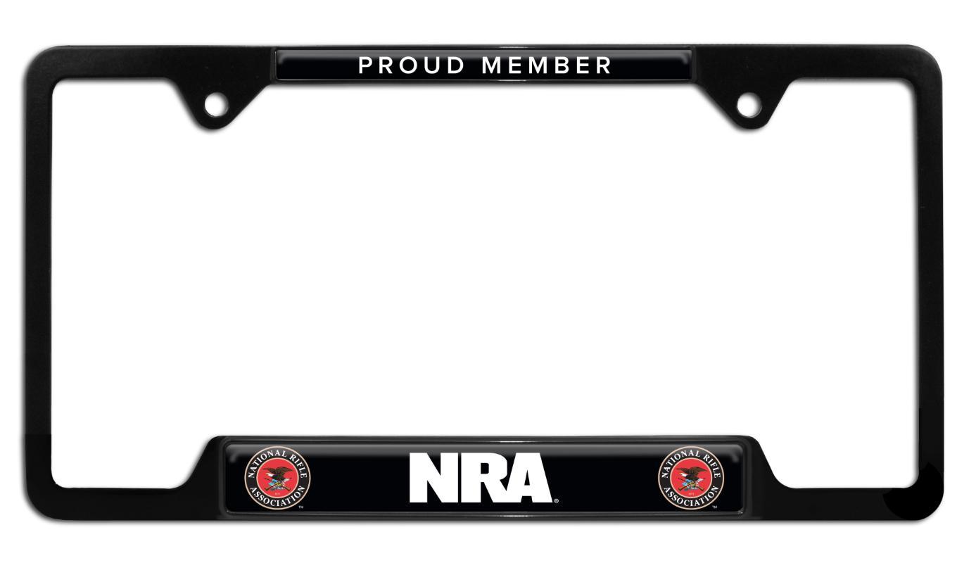 National Rifle Association NRA Proud Member Open Black License Plate Frame