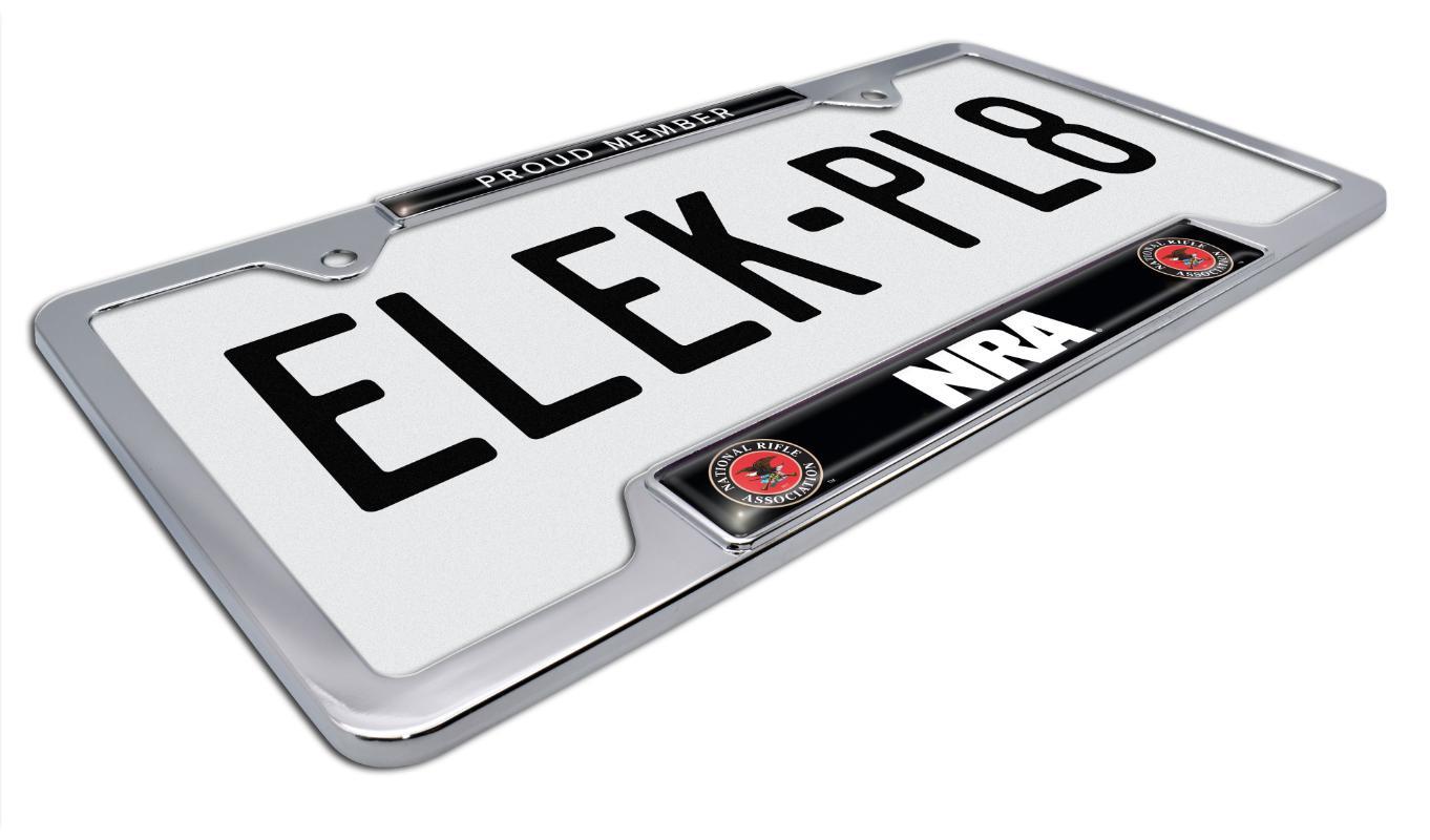 National Rifle Association NRA Proud Member Open Chrome License Plate Frame