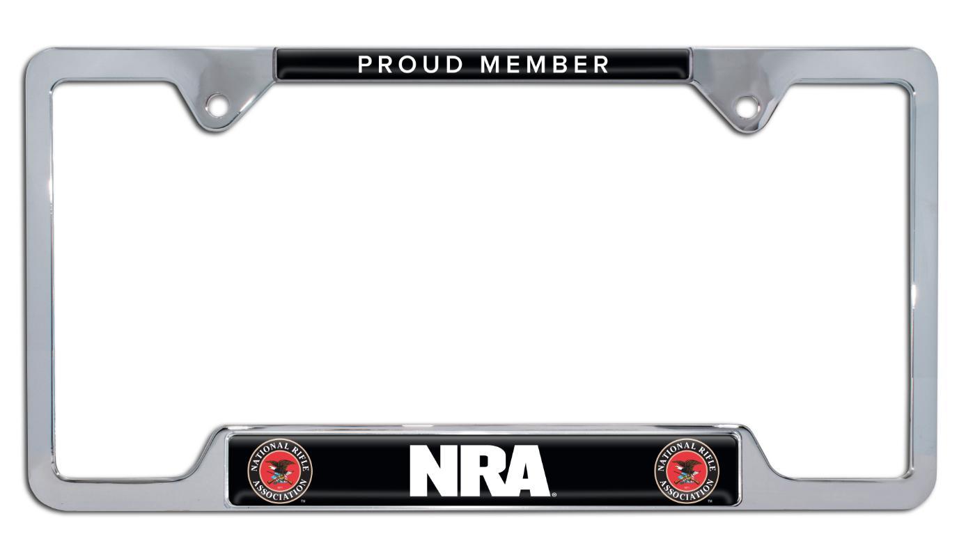 National Rifle Association NRA Proud Member Open Chrome License Plate Frame