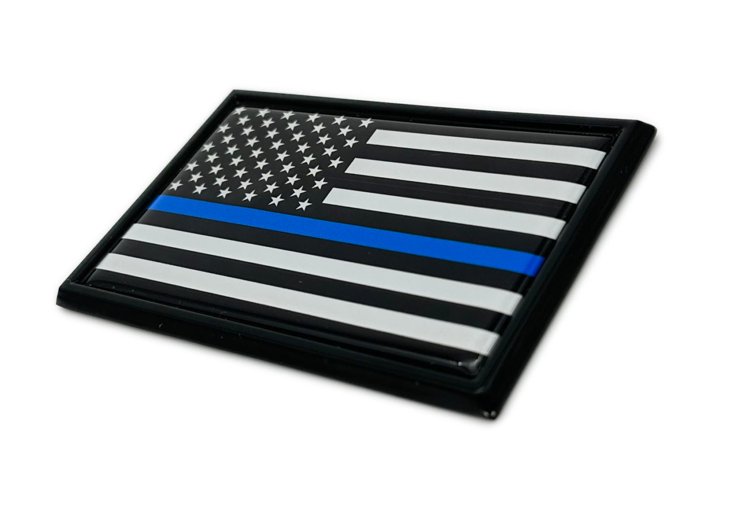 Police Thin Blue Line Flag Black Frame All Metal Auto Emblem