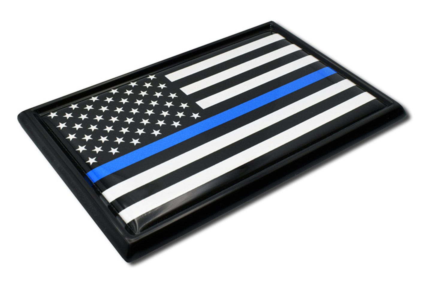 Police Thin Blue Line Flag Black Frame All Metal Auto Emblem