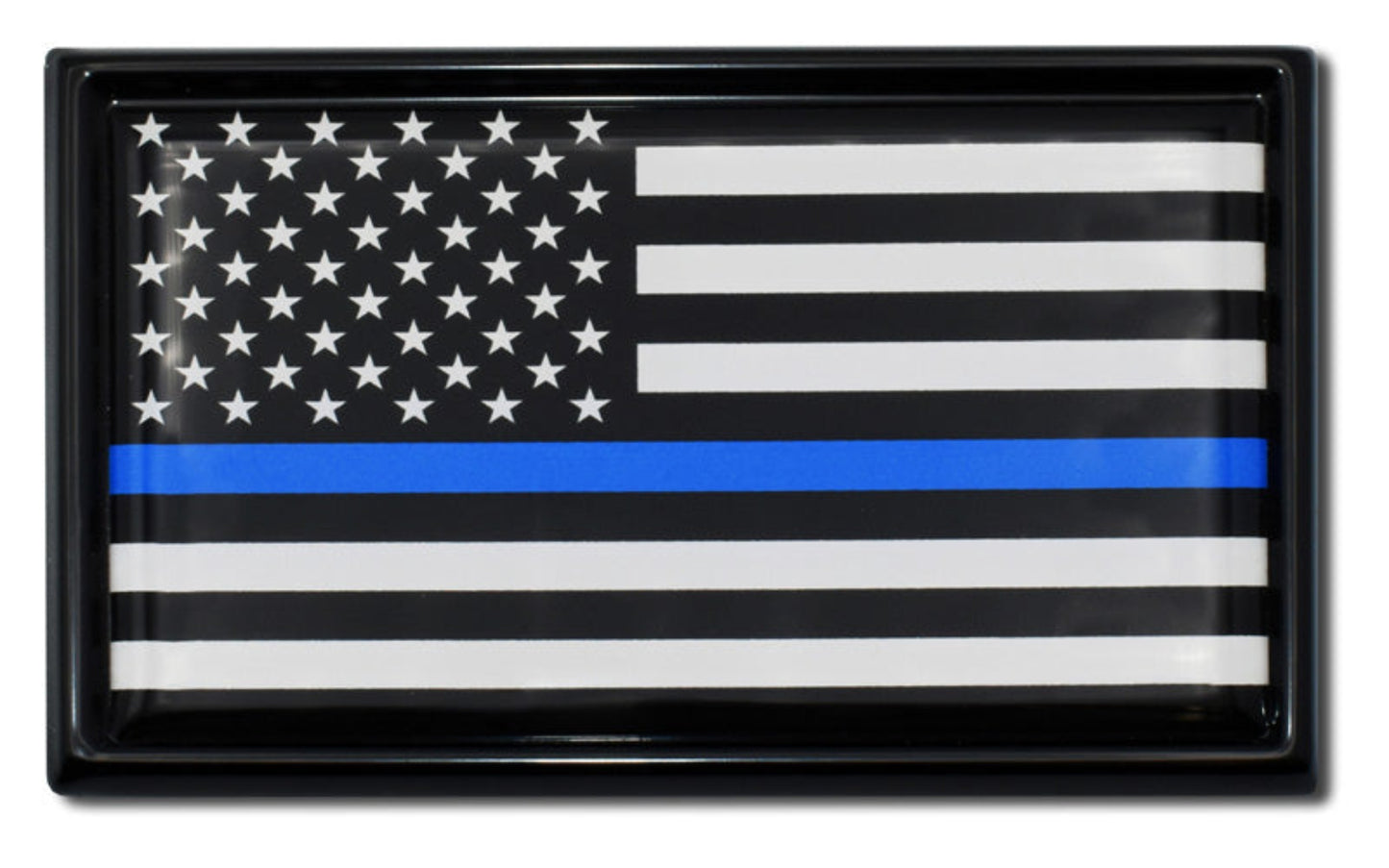 Police Thin Blue Line Flag Black Frame All Metal Auto Emblem