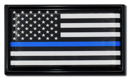 Police Thin Blue Line Flag Black Frame All Metal Auto Emblem