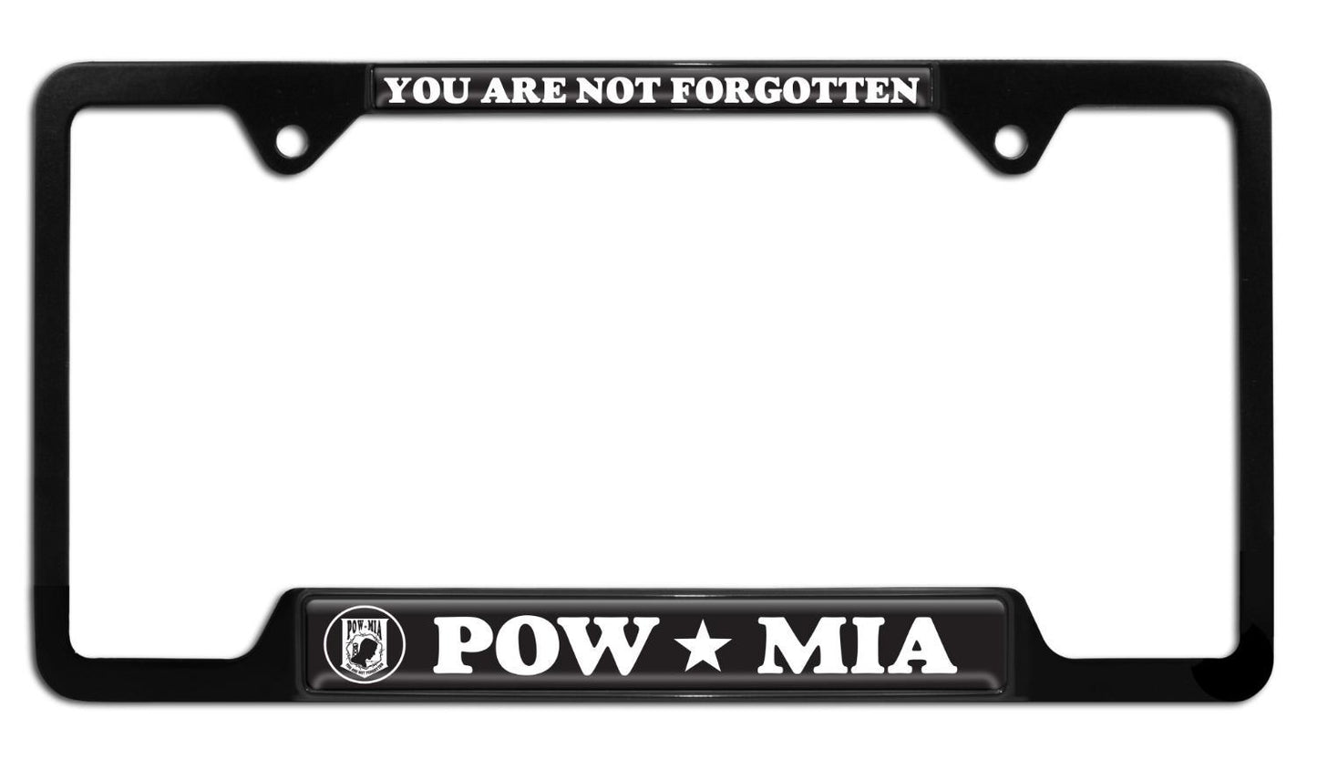 POW / MIA Black Open Metal License Plate Frame