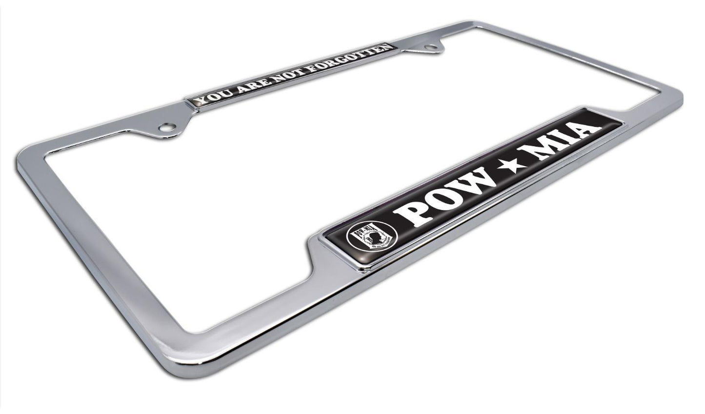 POW / MIA Chrome Open Metal License Plate Frame