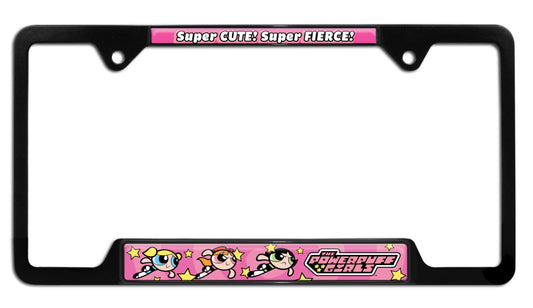 Powerpuff Girls Cute and Fierce Black Metal Open License Plate Frame