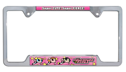 Powerpuff Girls Pink Open Corners Chrome Metal License Plate Frame