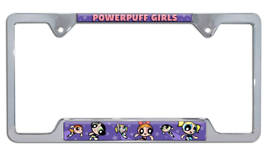 Powerpuff Girls Purple Graphics Open Corners Chrome License Plate Frame