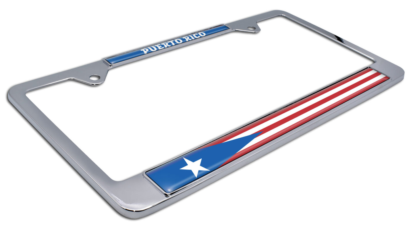 Puerto Rican Flag Chrome Metal License Plate Frame