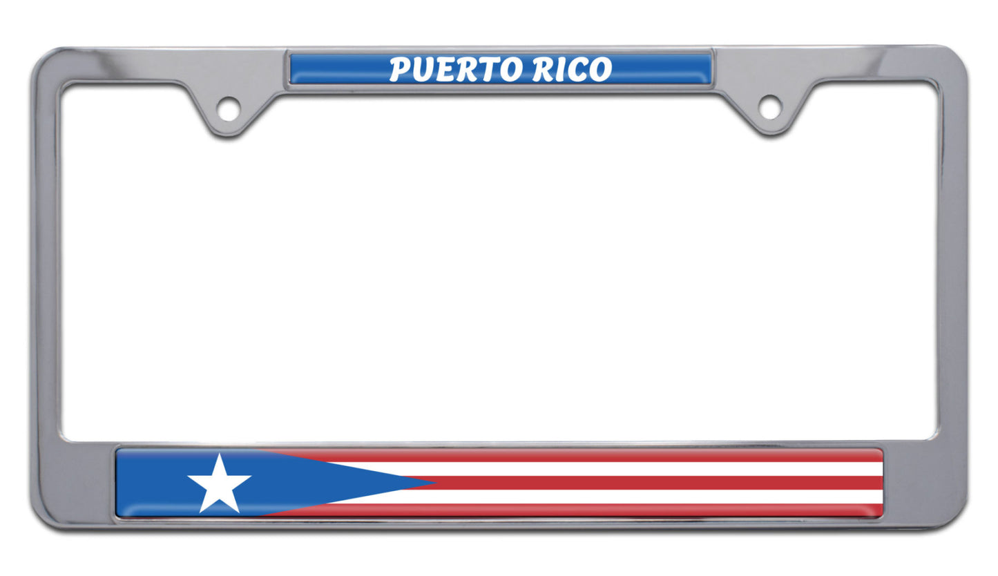 Puerto Rican Flag Chrome Metal License Plate Frame