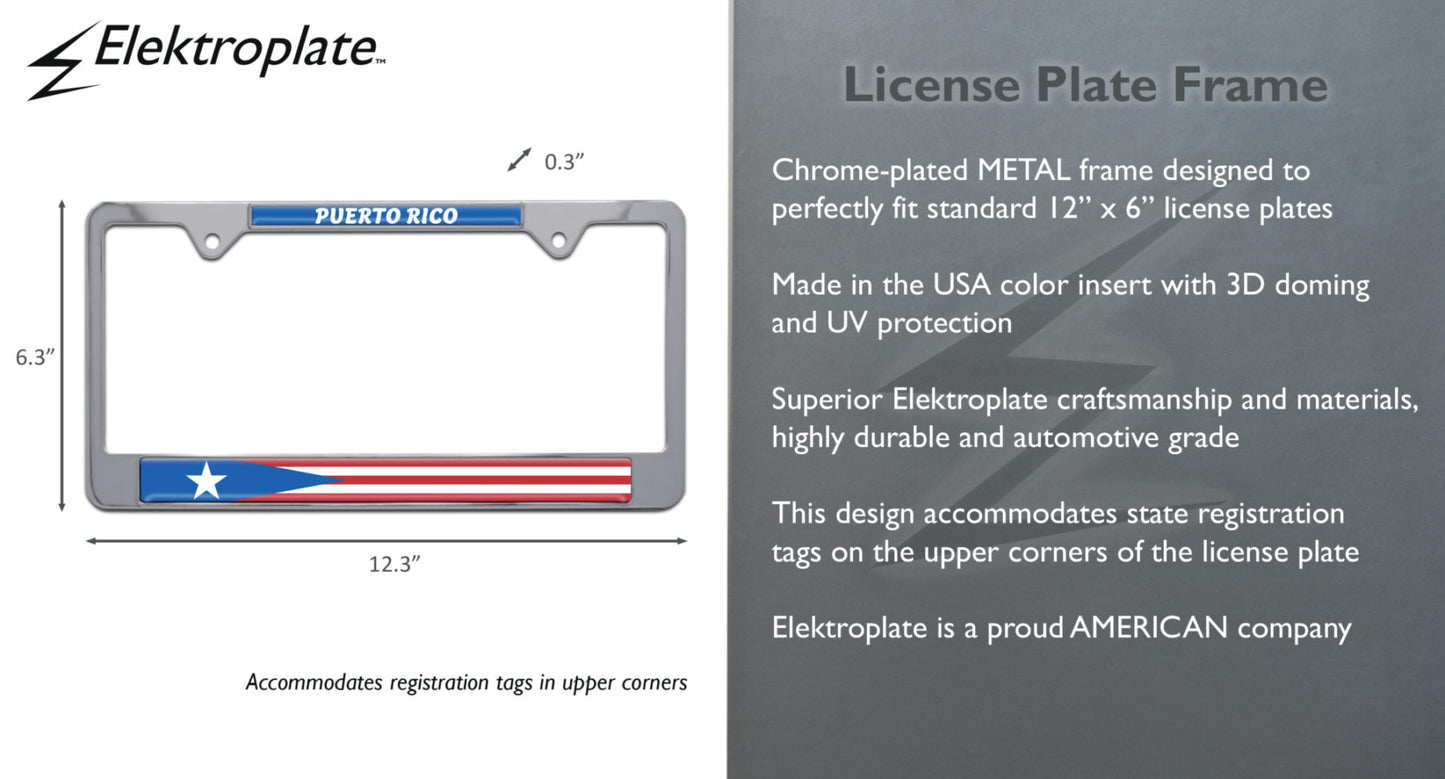 Puerto Rican Flag Chrome Metal License Plate Frame