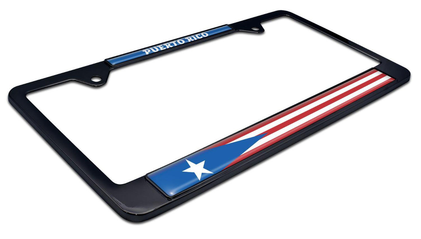 Puerto Rican Flag Black Metal License Plate Frame