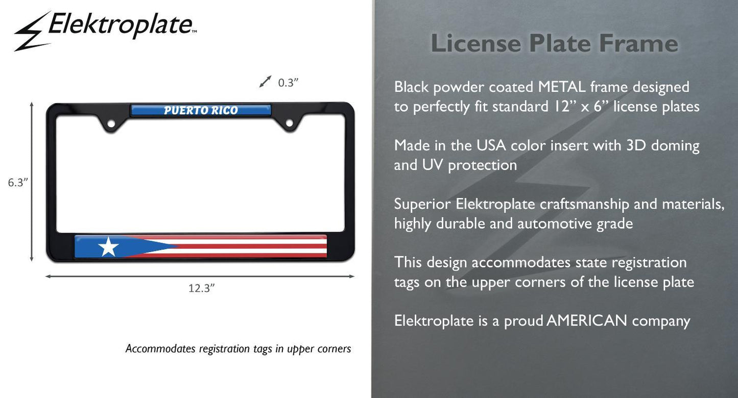 Puerto Rican Flag Black Metal License Plate Frame