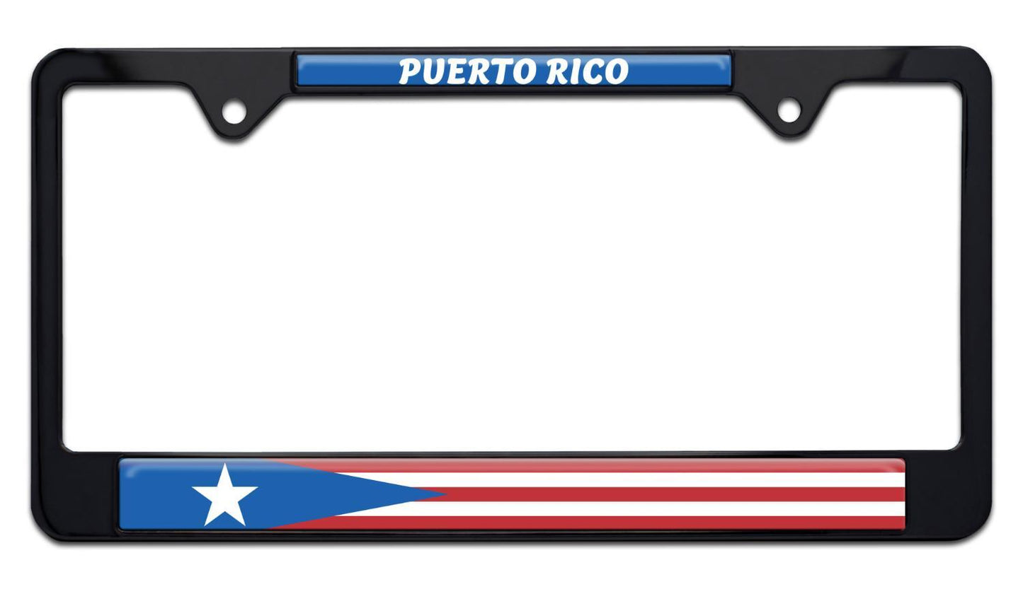 Puerto Rican Flag Black Metal License Plate Frame