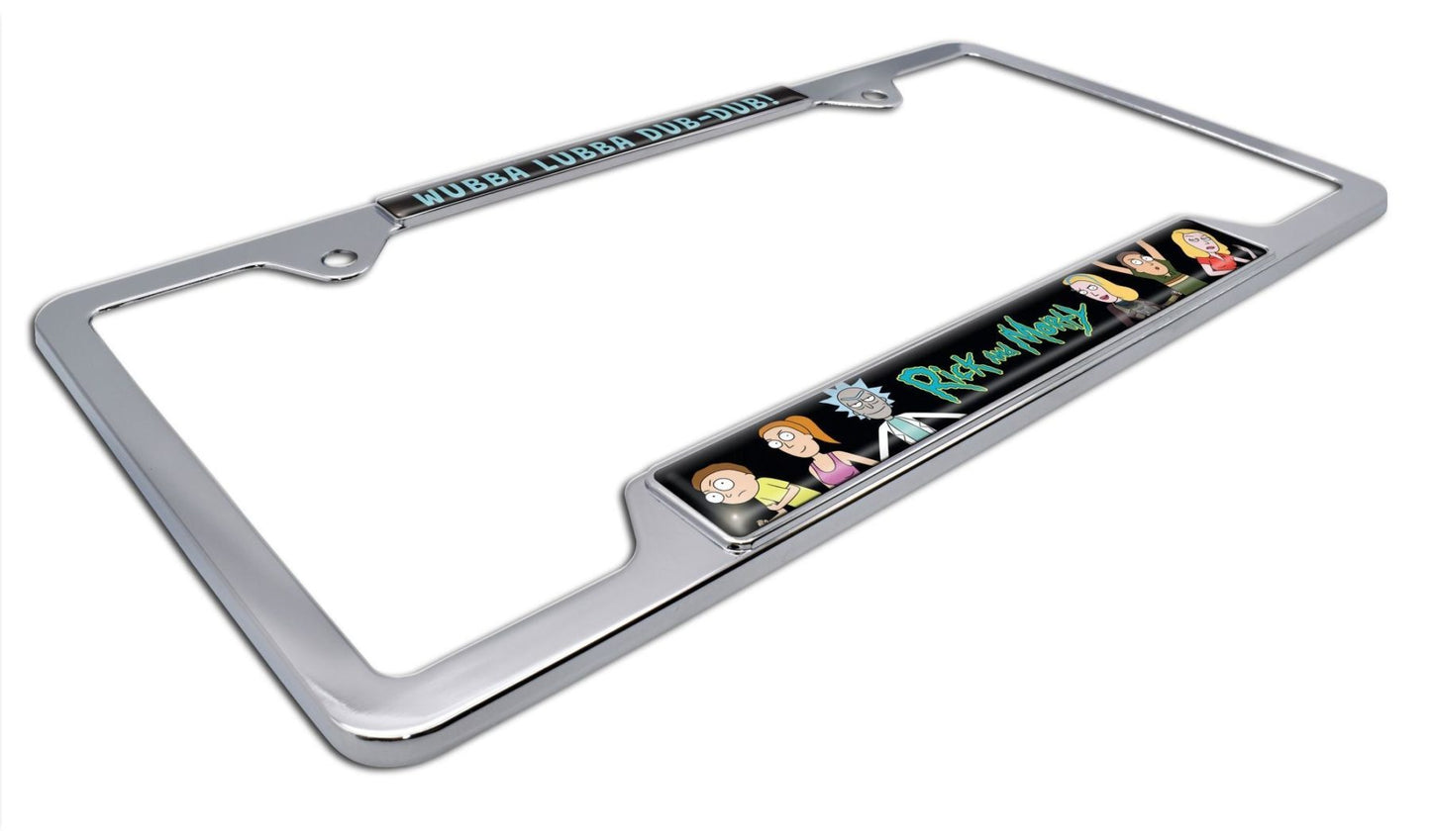 Rick and Morty Chrome Open Metal License Plate Frame
