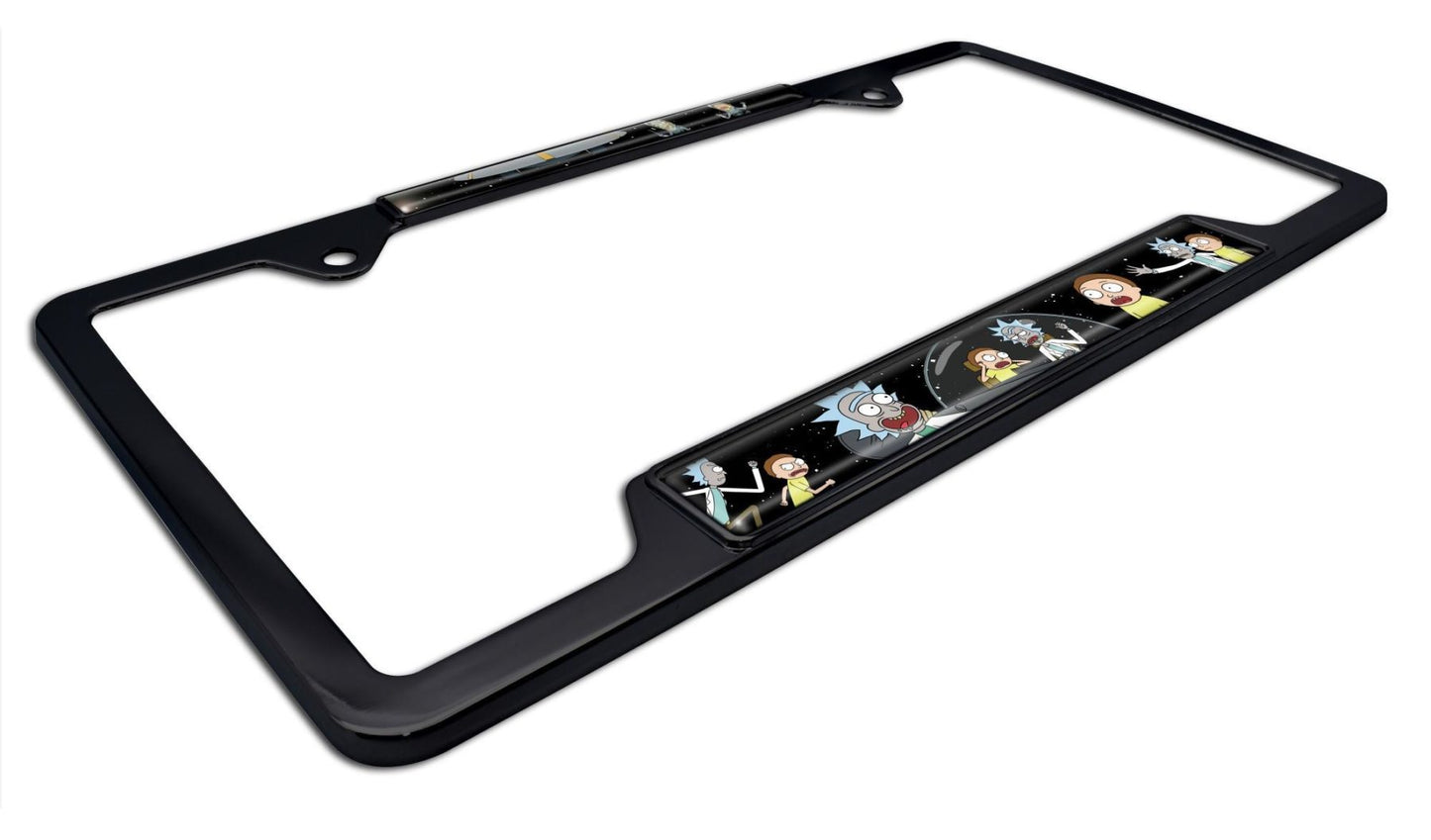 Rick and Morty Space Black Open Metal License Plate Frame
