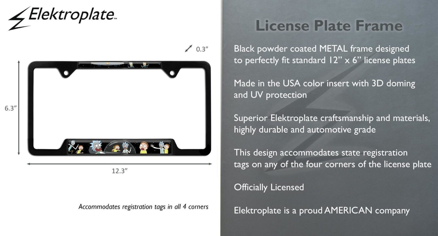 Rick and Morty Space Black Open Metal License Plate Frame