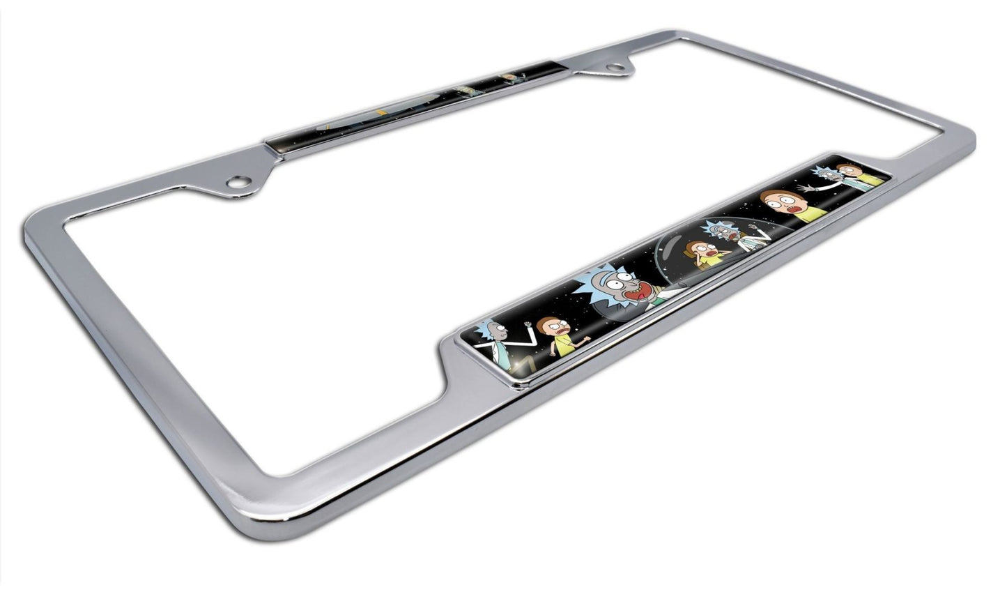 Rick and Morty Space Chrome Open Metal License Plate Frame