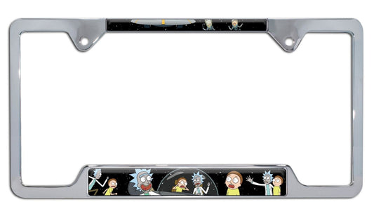 Rick and Morty Space Chrome Open Metal License Plate Frame