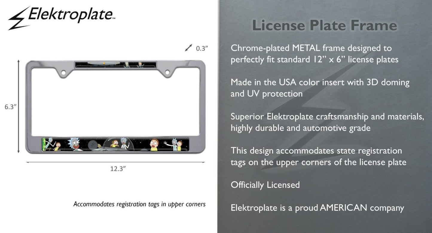 Rick and Morty Space Chrome Metal License Plate Frame