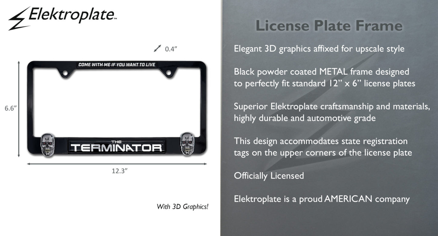 Terminator "Come With Me" 3D Black Metal License Plate Frame