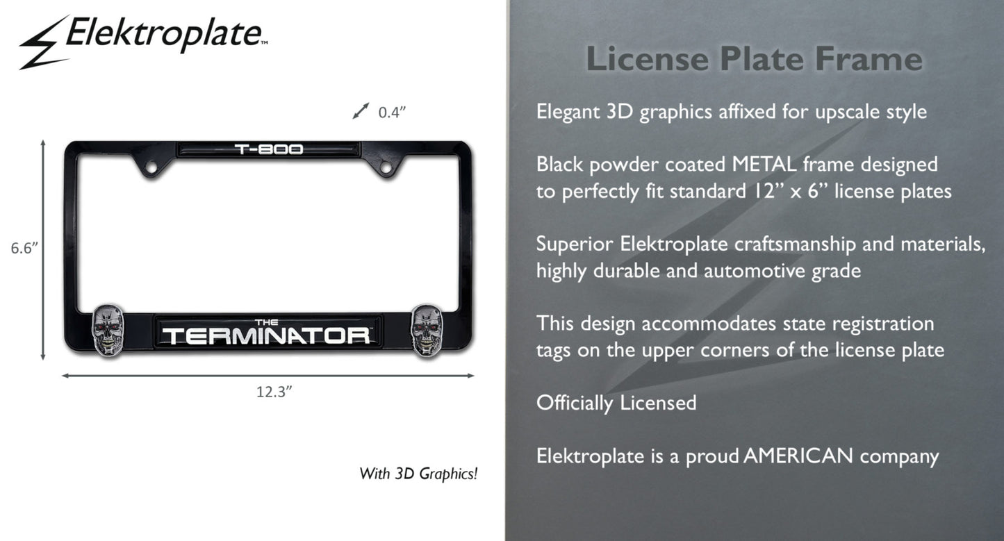 Terminator T-800 3D Black Metal License Plate Frame