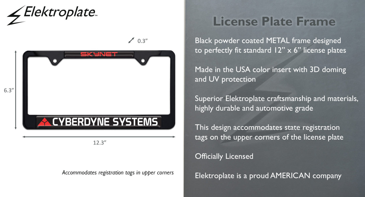 Terminator Cyberdyne Systems Skynet Shiny Black Metal License Plate Frame