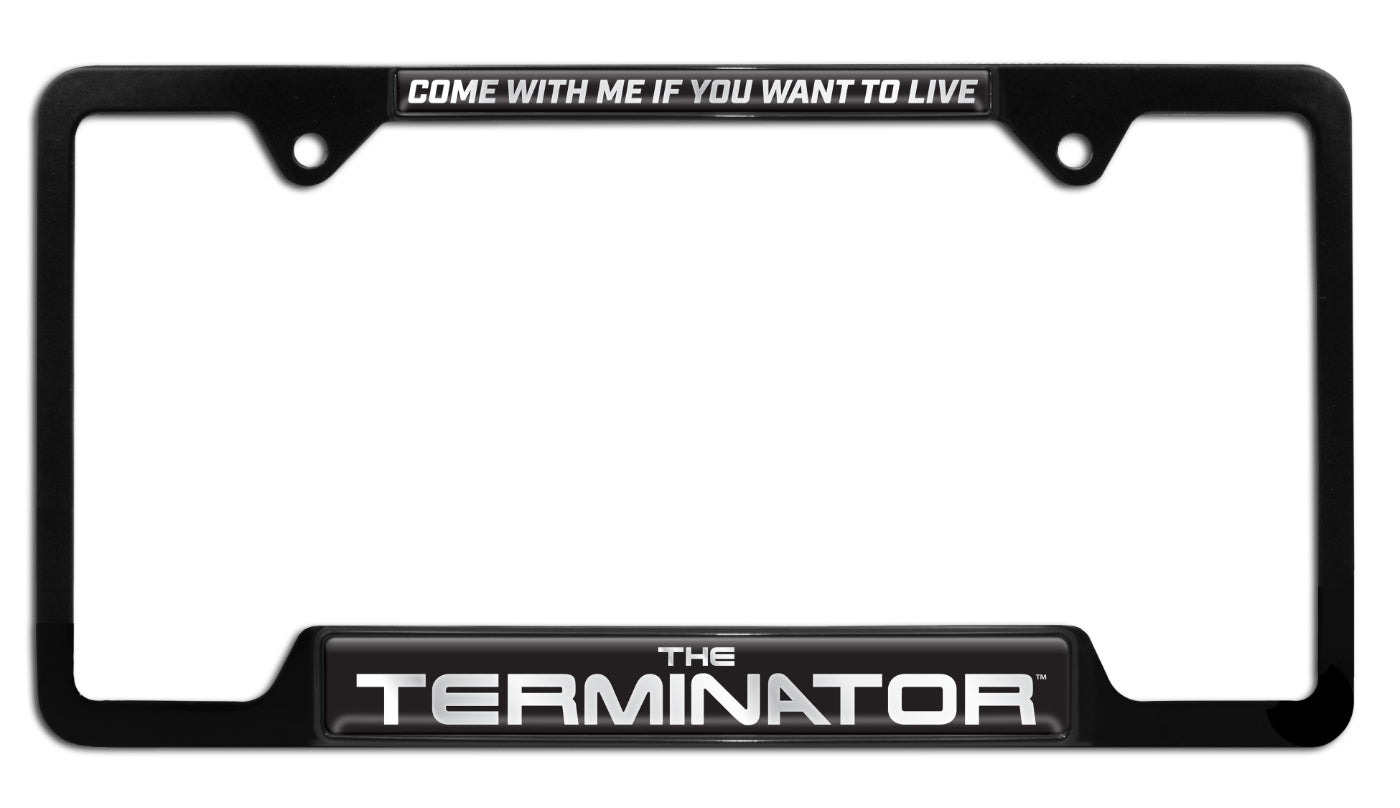Terminator Come With Me Open Black Metal License Plate Frame