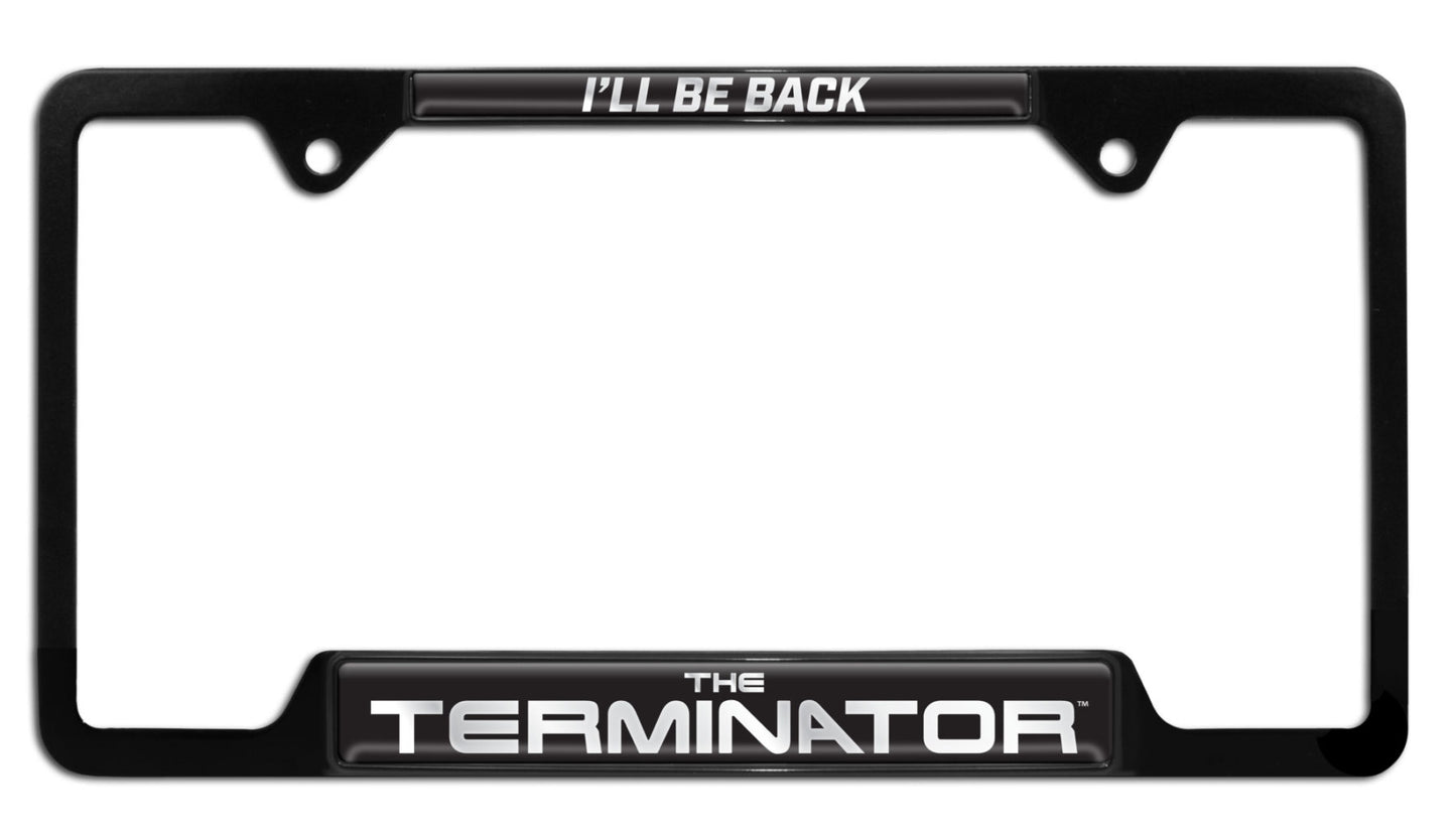 Terminator I'll Be Back Shiny Black Metal Open License Plate Frame