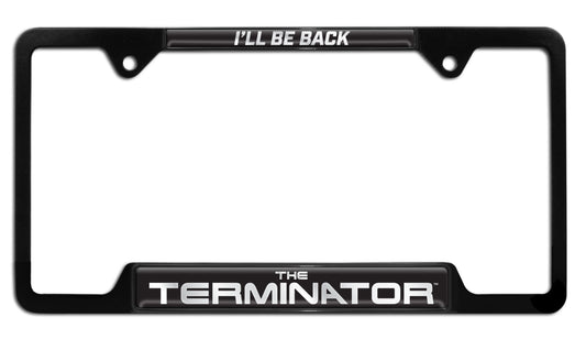 Terminator I'll Be Back Shiny Black Metal Open License Plate Frame