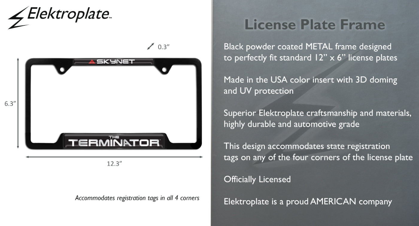Terminator Skynet Open Black Metal License Plate Frame
