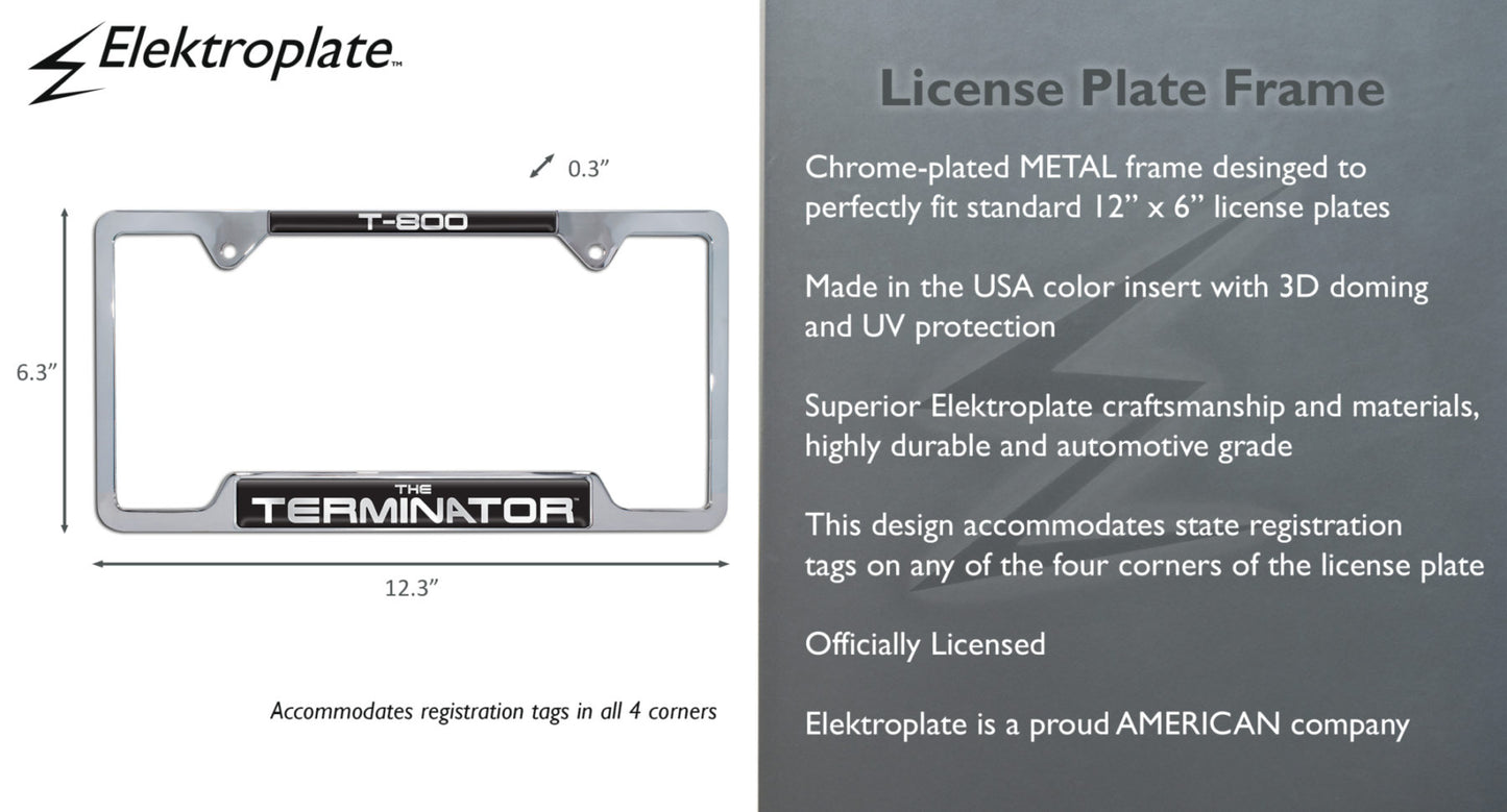 Terminator T-800 Shiny Chrome Metal Open License Plate Frame