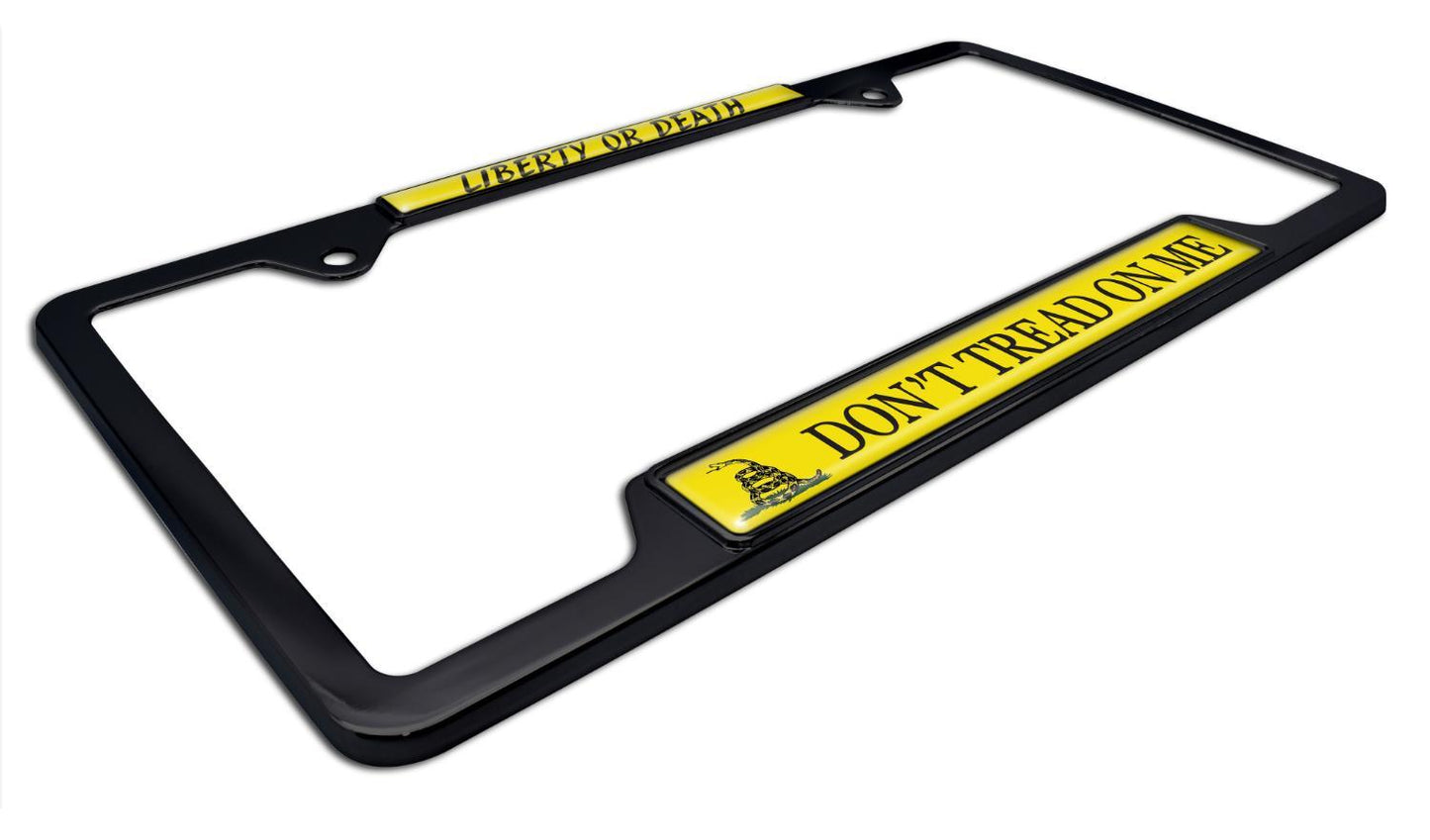 Don't Tread on Me Black Open Metal License Plate Frame