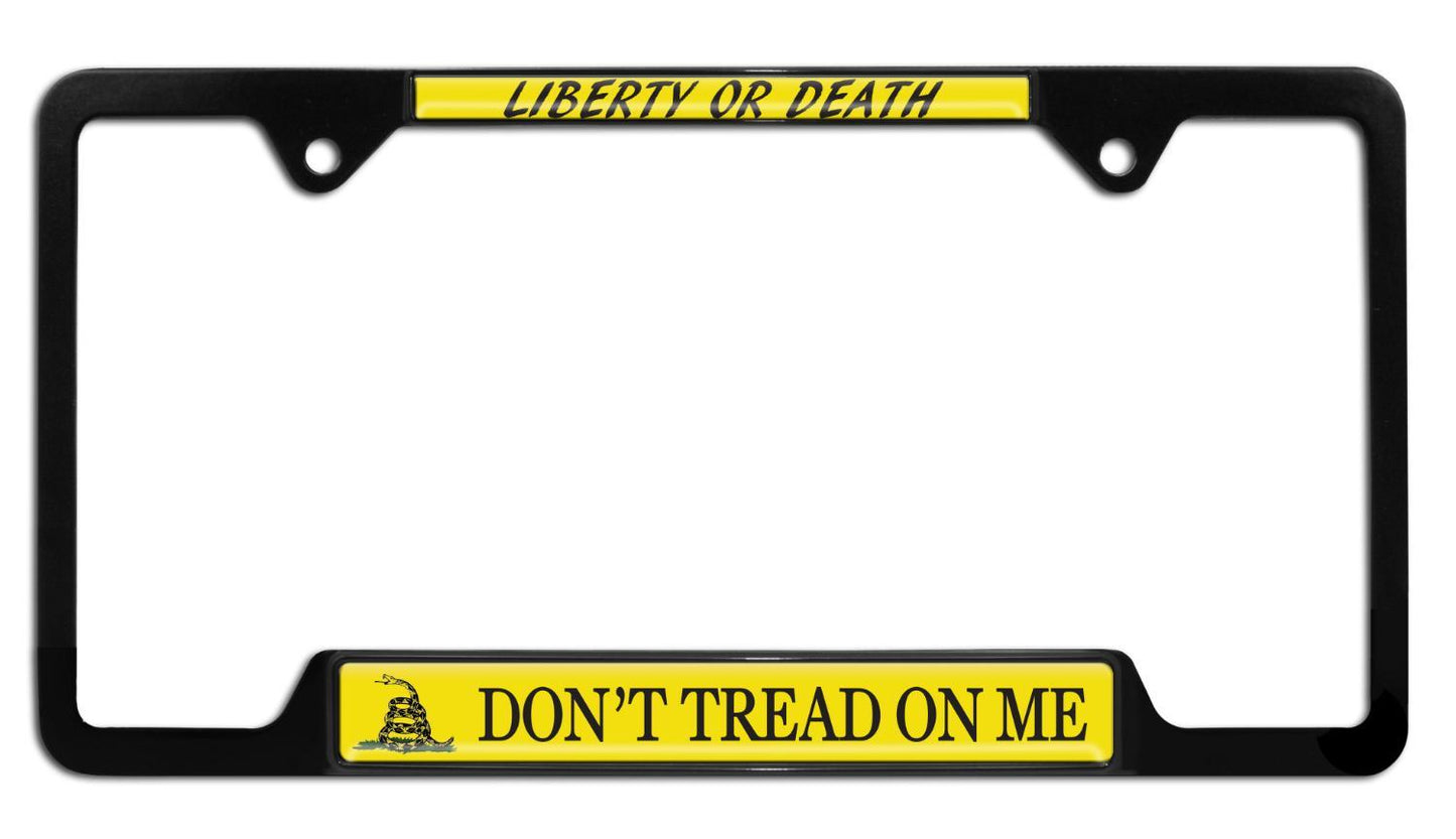 Don't Tread on Me Black Open Metal License Plate Frame