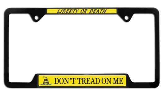 Don't Tread on Me Black Open Metal License Plate Frame